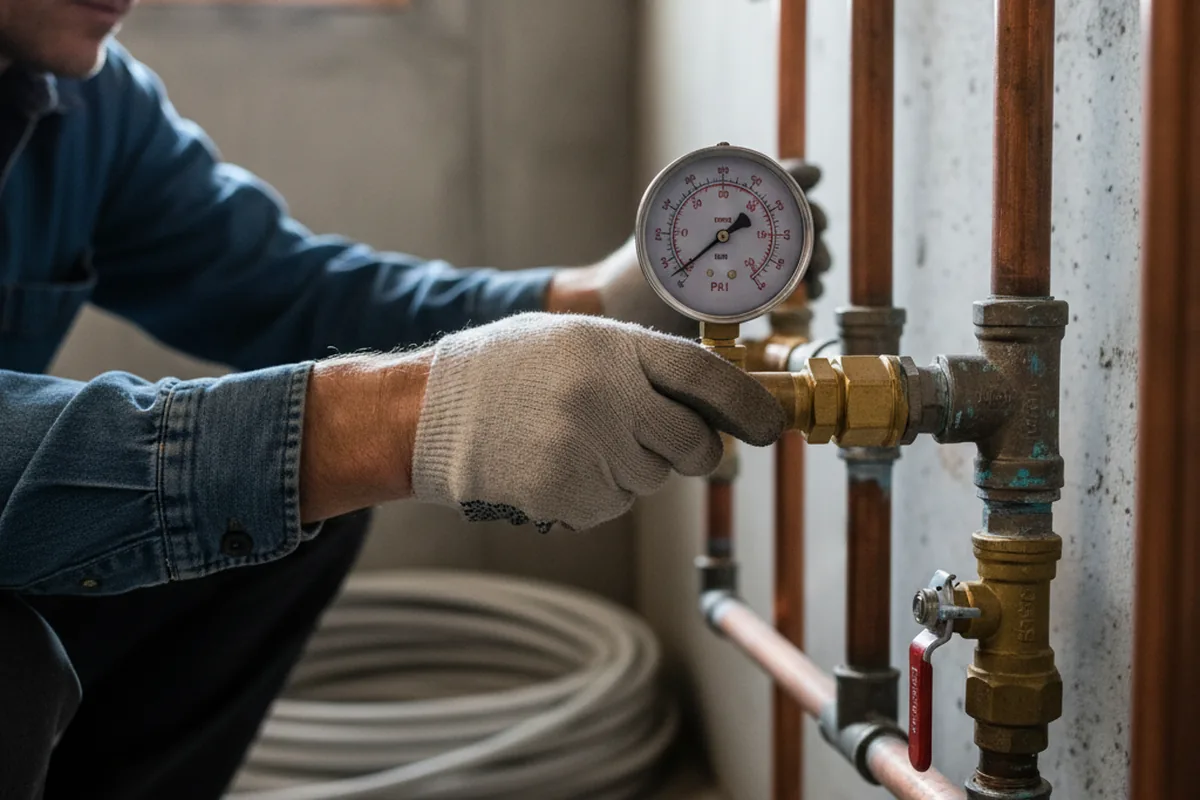 Pressure testing a repaired line during Water Line Repair in Harker Heights
